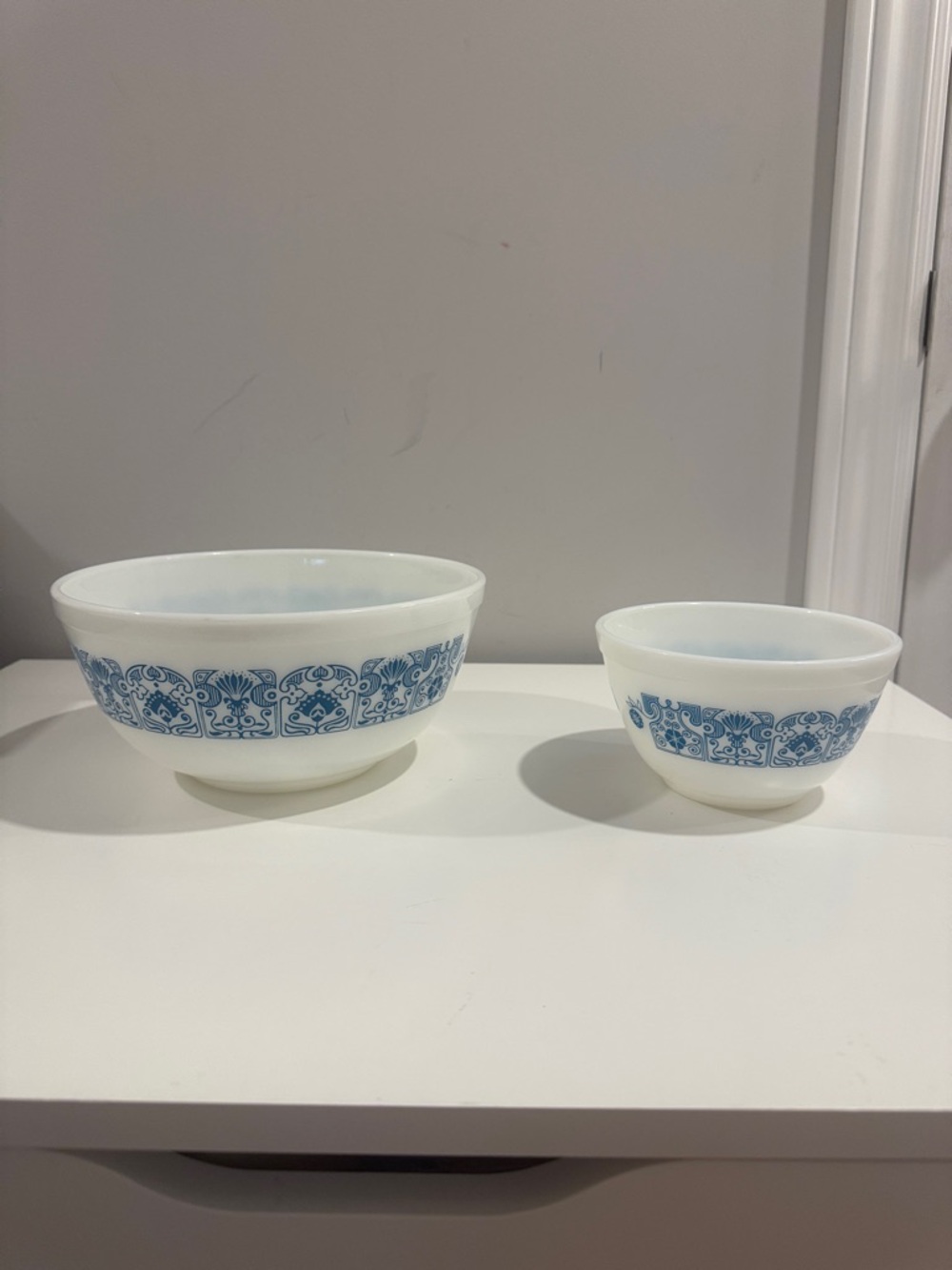 Vtg Pyrex Horizon Blue Mixing Bowl Set #401 & #403 MCM